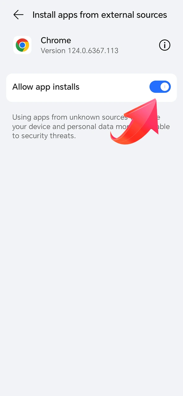 In the phone settings, allow the installation of the PariPulse application.