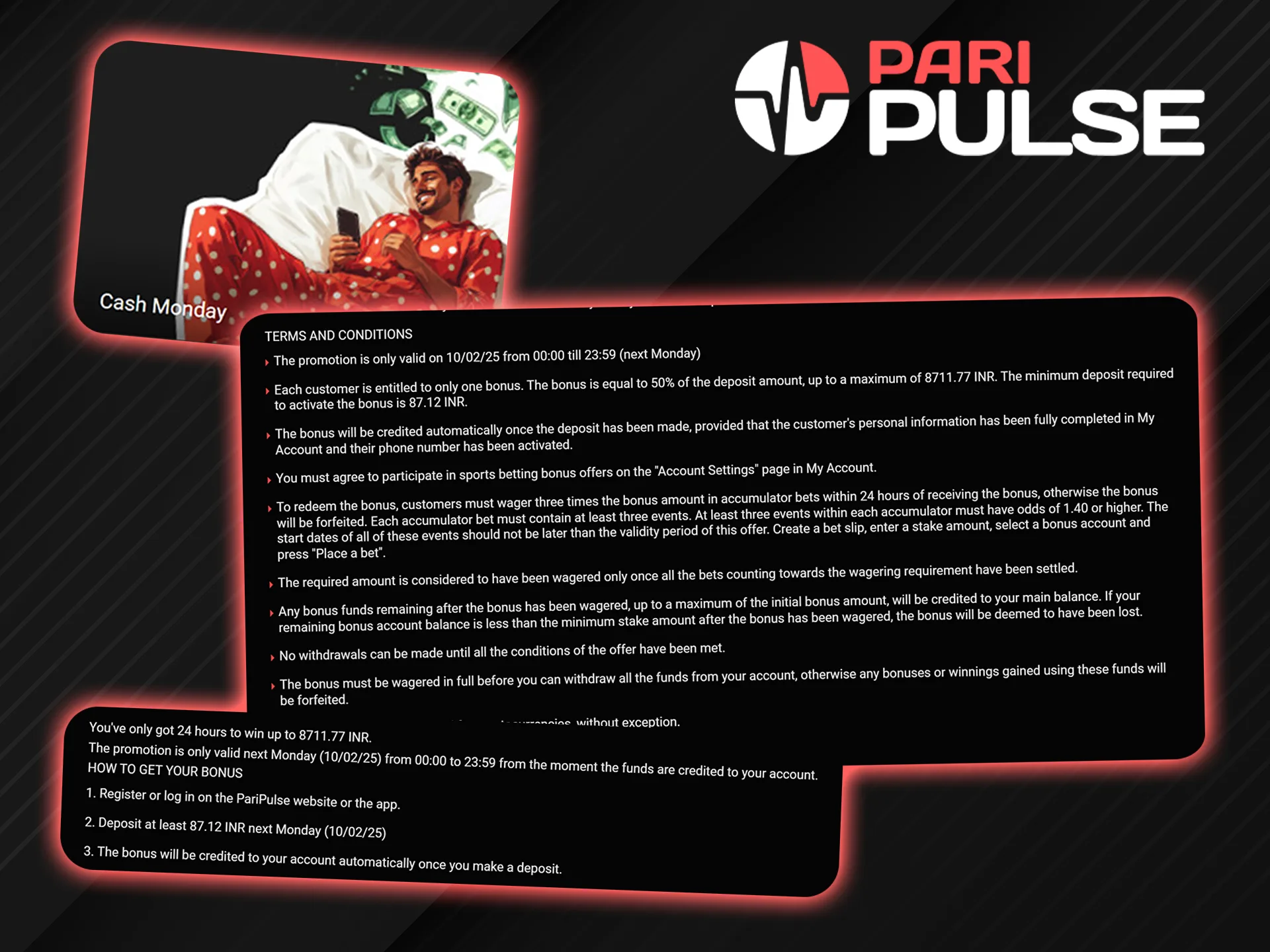 Get a special bonus from PariPulse every Monday.
