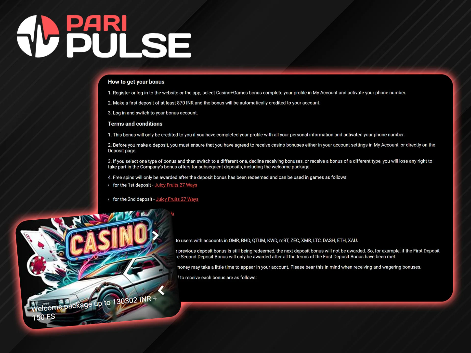 A big welcome bonus awaits you at PariPulse.