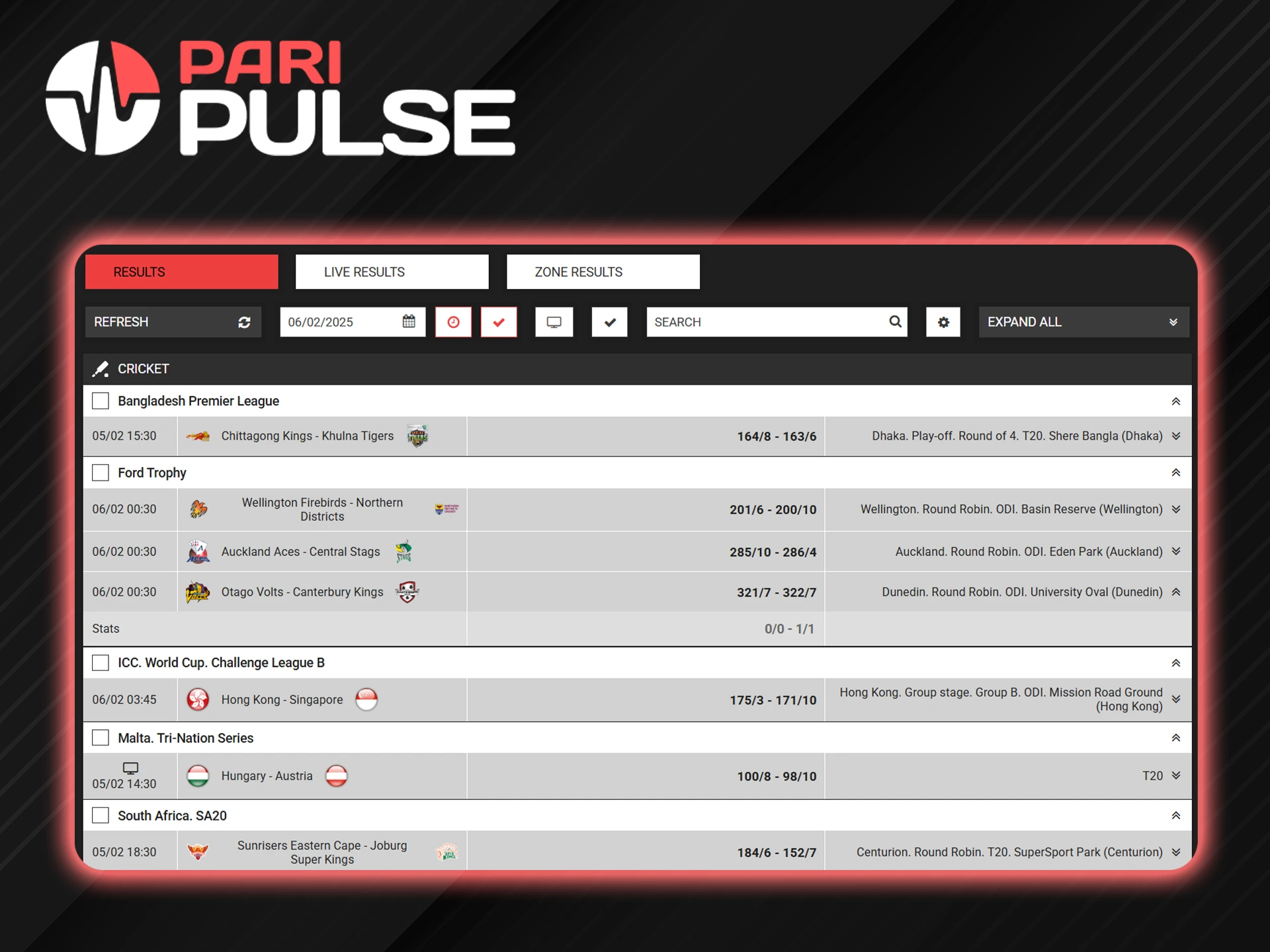 Be informed about the latest results and sports stats on PariPulse.