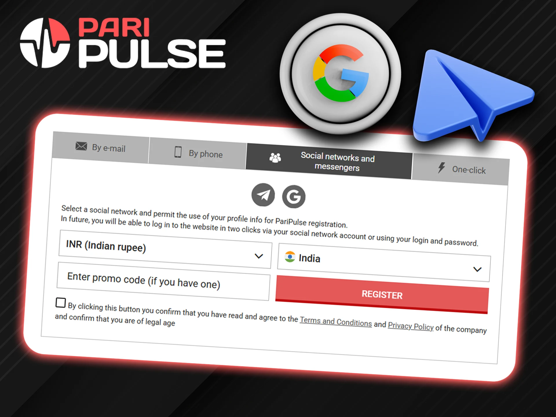 Choose one of the social networks to sign up for PariPulse.