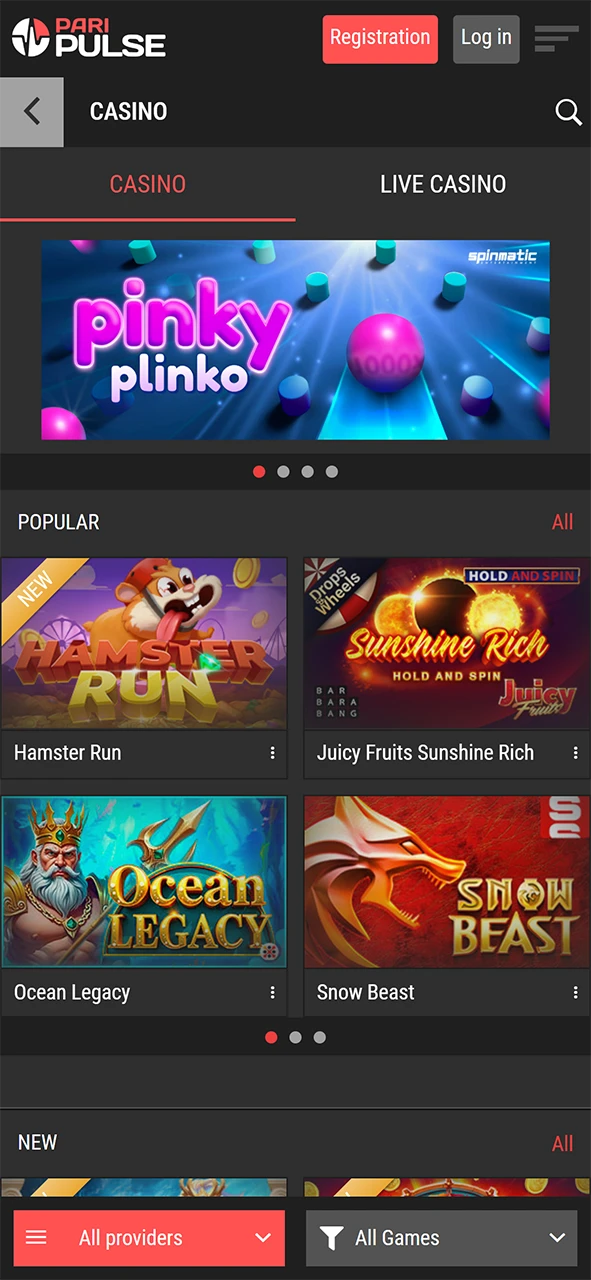 PariPulse casino section.