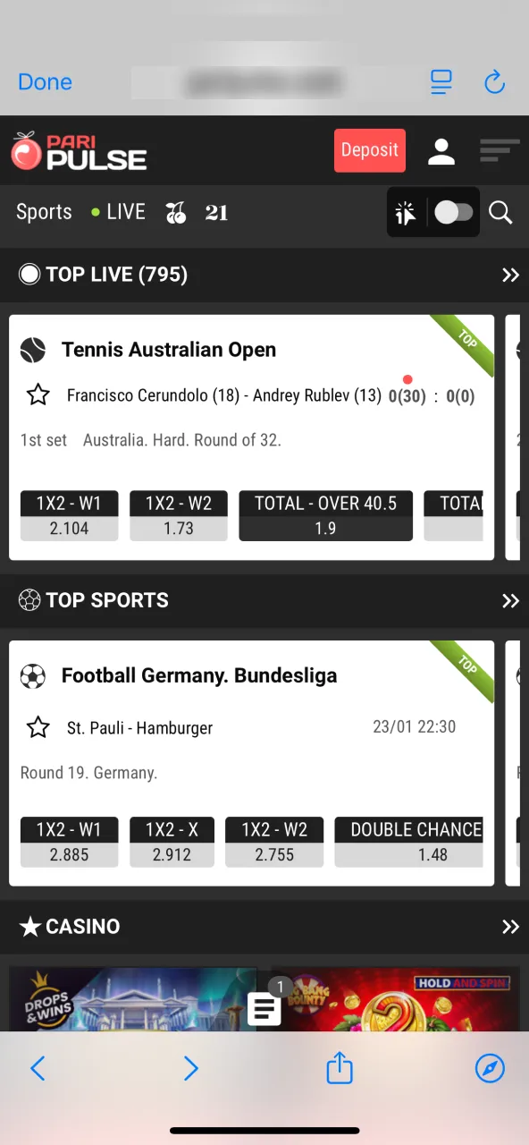 Open Paripulse in Safari browser to start browsing.